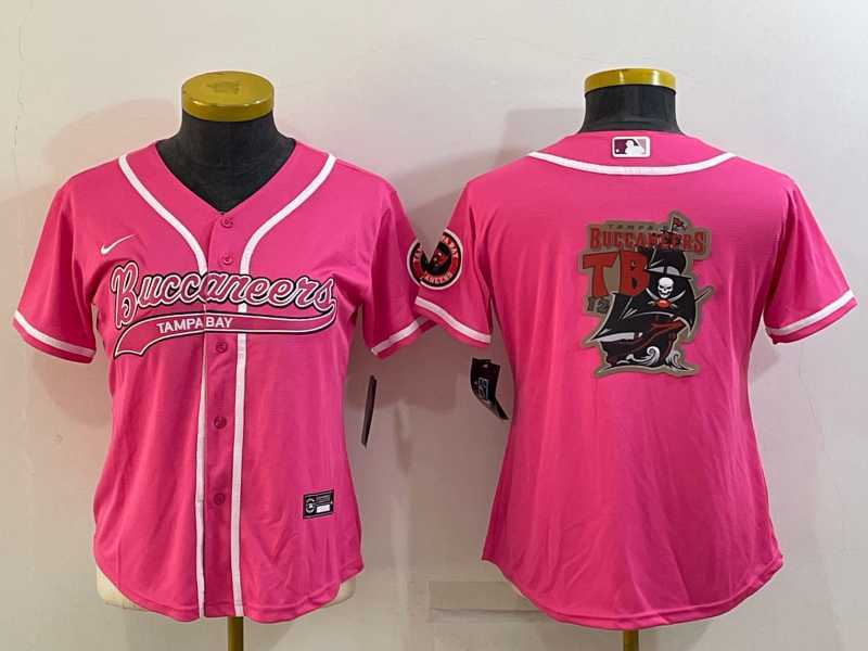 Women%27s Tampa Bay Buccaneers Pink Team Big Logo With Patch Cool Base Stitched Baseball Jersey->women nfl jersey->Women Jersey